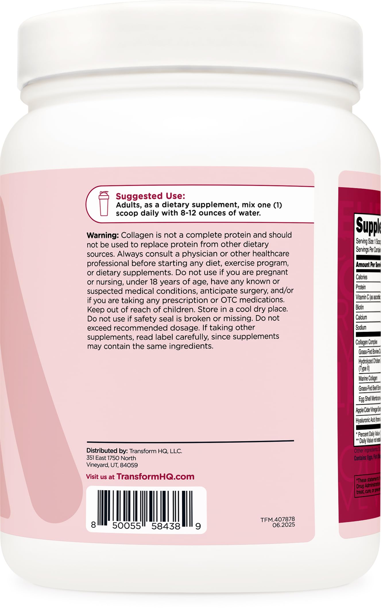 TransformHQ Beauty Collagen (30 Servings) Unflavored - Hair, Skin & Nails Formula