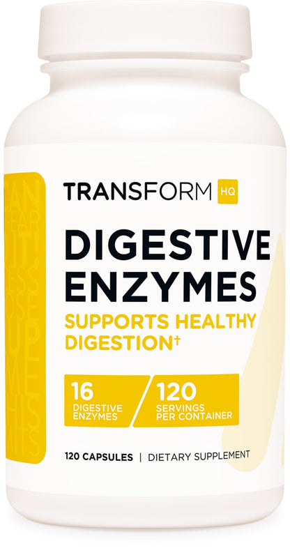 TransformHQ Digestive Enzymes Supplement (120 Capsules) - 16 Enzymes for Healthy Digestion