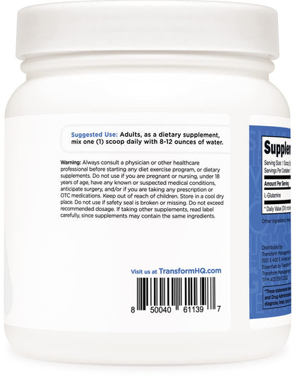 TransformHQ L-Glutamine Powder 500G | 100 Servings | Gluten Free, Non-GMO