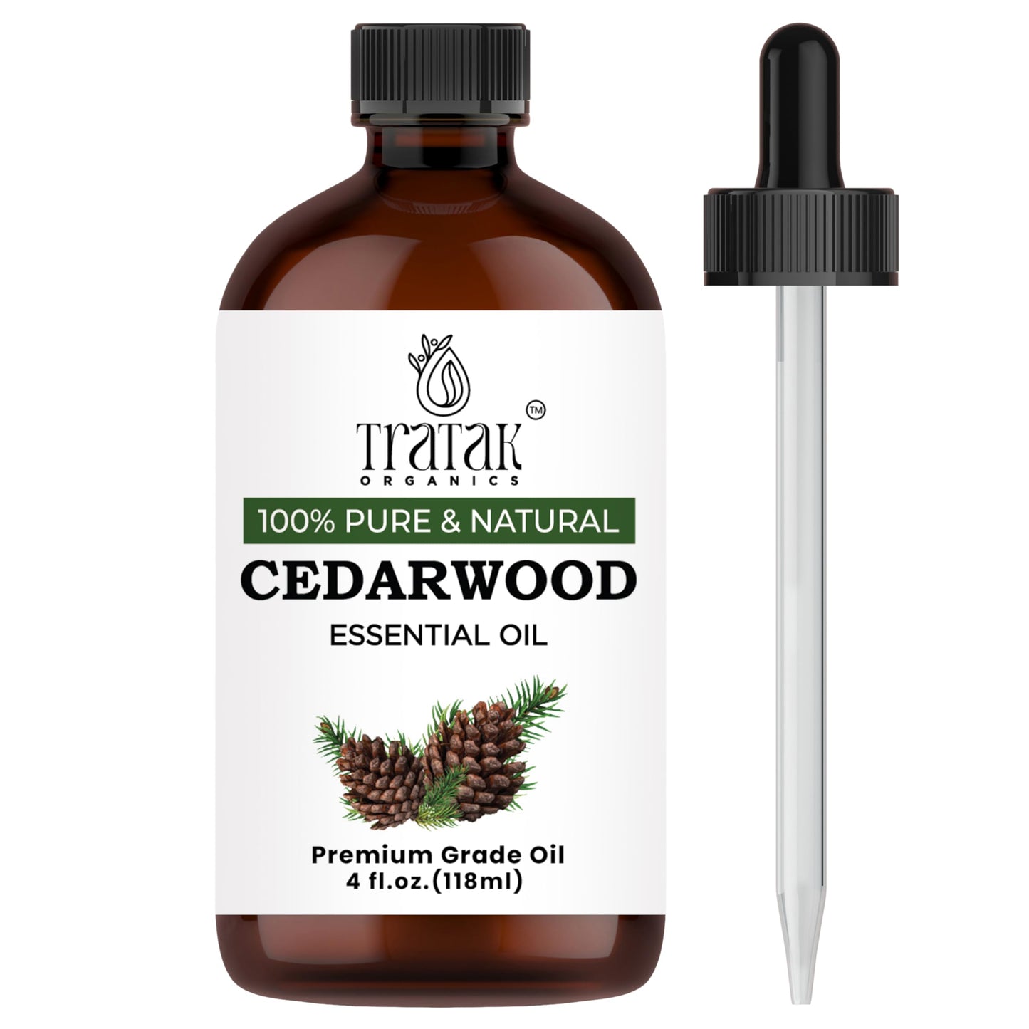 TRATAK ORGANICS Cedarwood Essential Oil – 4 Fl Oz | 100% Pure, Hair & Skin Care, Aromatherapy