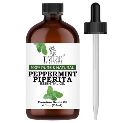 Tratak Organics Peppermint Piperita Essential Oil – 4 Oz | 100% Natural, Pure Peppermint Oil for Diffuser, Hair & Skin Care, Aromatherapy