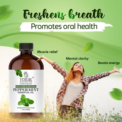 Tratak Organics Peppermint Piperita Essential Oil – 4 Oz | 100% Natural, Pure Peppermint Oil for Diffuser, Hair & Skin Care, Aromatherapy