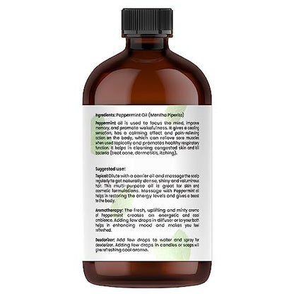 Tratak Organics Peppermint Piperita Essential Oil – 4 Oz | 100% Natural, Pure Peppermint Oil for Diffuser, Hair & Skin Care, Aromatherapy