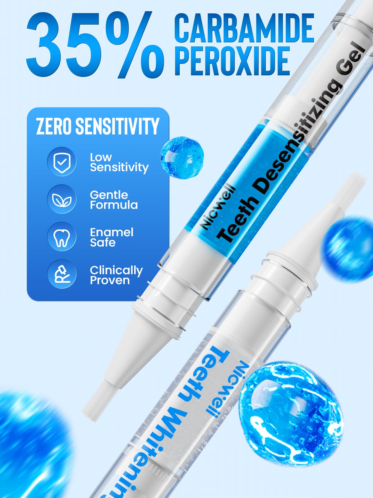 Teeth Whitening Kit for Sensitive Teeth – Nicwell LED Light, 35% Carbamide Peroxide, Desensitizing Pen + Travel Case