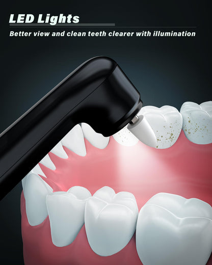Tooth Polisher Rechargeable Whitening Kit - 3 Pastes, 5 Heads, LED Light (Black)