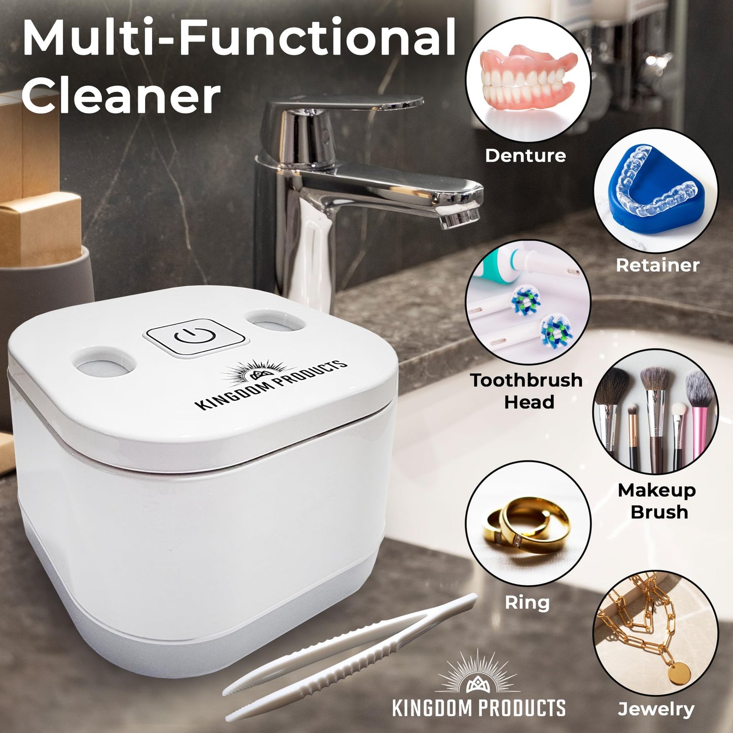 Innovative Ultrasonic Retainer Cleaner with 200ML Pod - 45kHz Dental Cleaner for Dentures, Night Guards & More