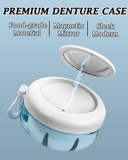 Denture Case - Leak-Proof Travel Box with Magnetic Mirror & Strainer