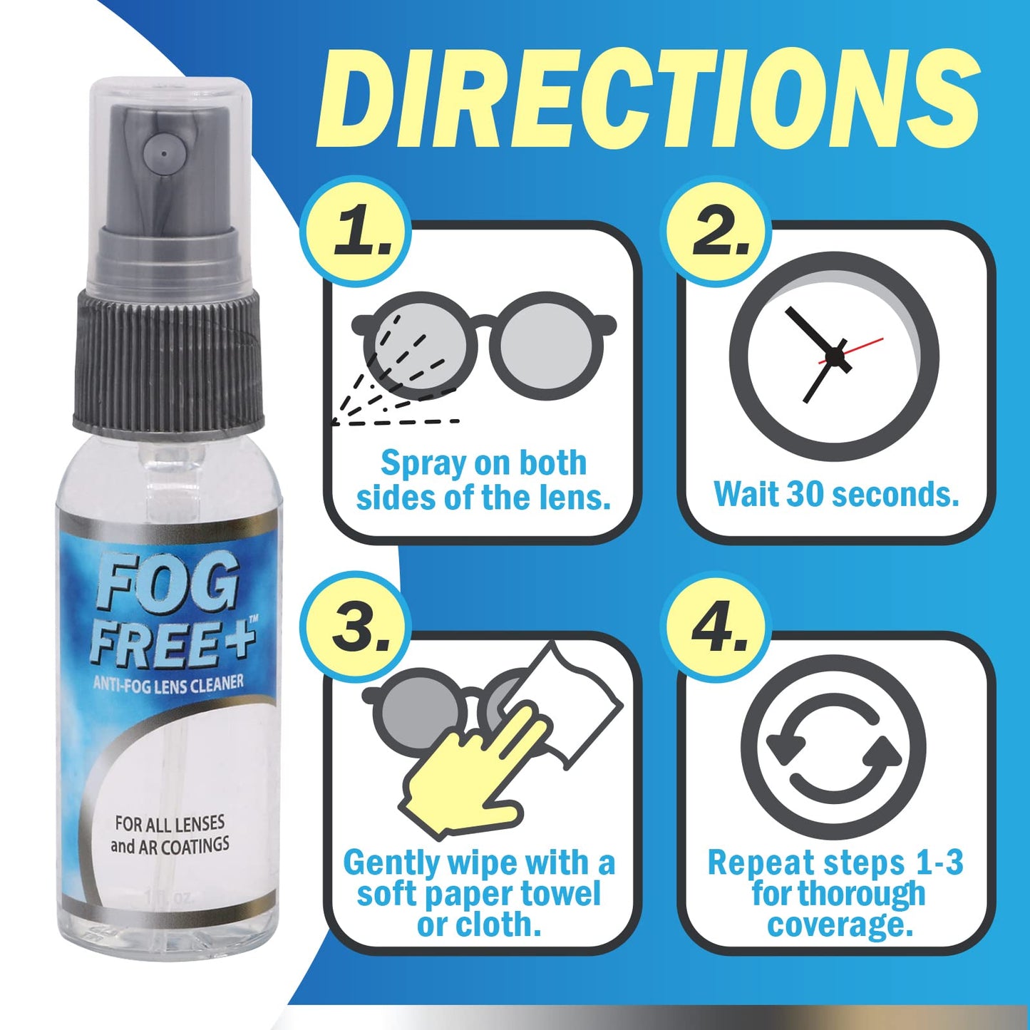 Fog Free Plus Anti-Fog Spray for Glasses - 1 oz | Lens Cleaner & Defogger