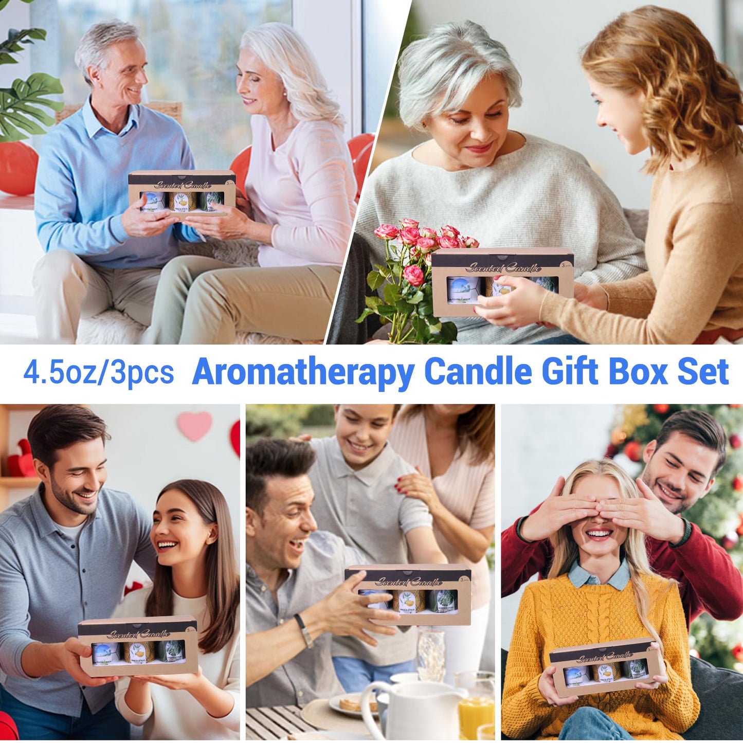 Sage & Citrus, Coconut Beach, Balsam & Cedar 3-Pack Aromatherapy Candle Sets | 8% Essential Oil, 75H Long Burning Soy Wax Scented Candle for Relaxation, Sleep Smoke-Free | Gift for Women and Men