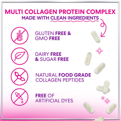 Multi Collagen 2400 mg - Types I, II, III, V & X | Hydrolyzed Collagen Capsules for Hair, Skin, Nails & Joints - 120 Capsules