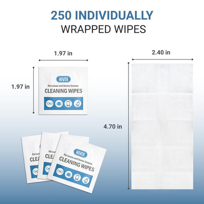 250 Count Lens Wipes – Individually Wrapped (2.4 x 4.7 in) for Glasses & Screens