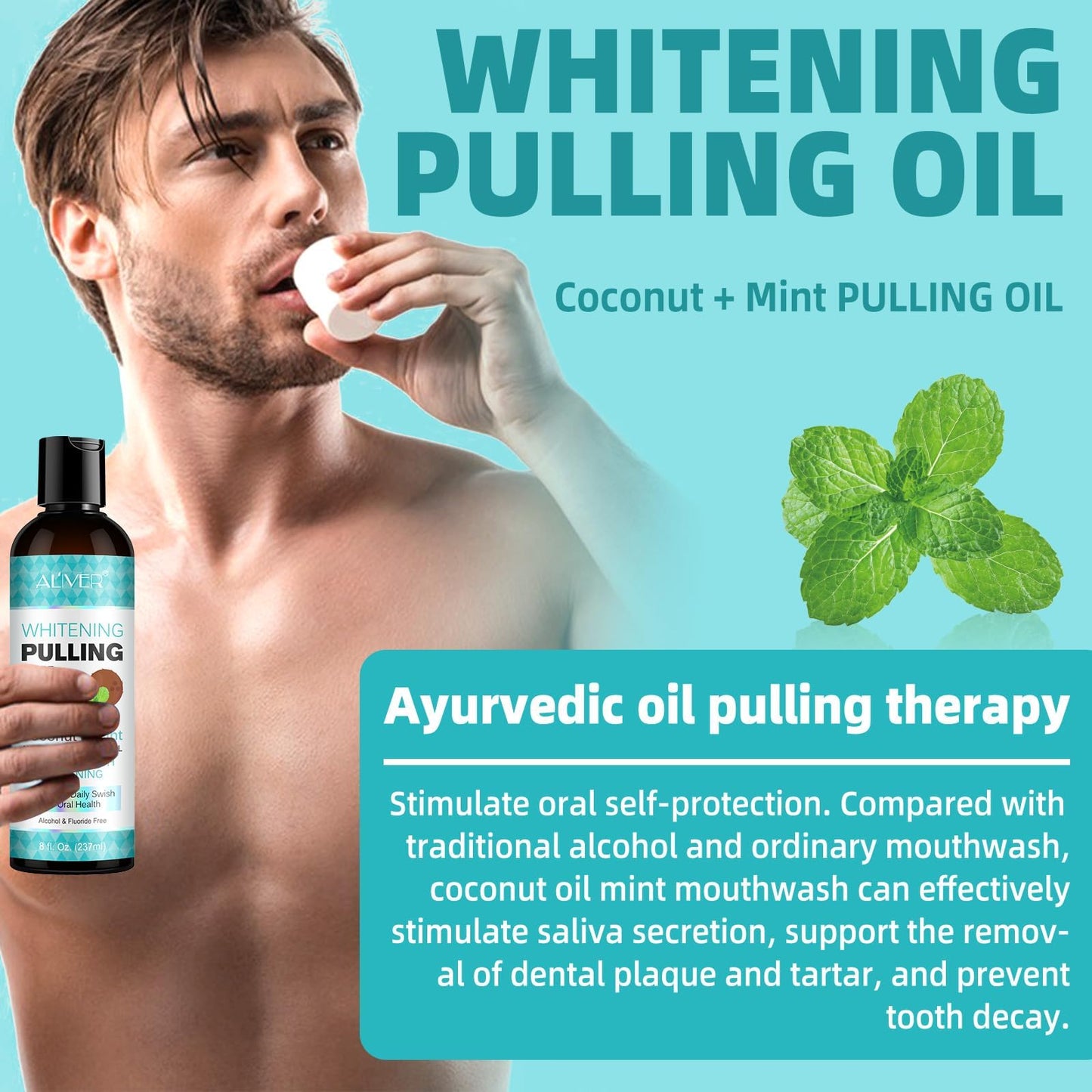 Coconut Oil Pulling Mouthwash with Peppermint - 237ml | Tongue Scraper