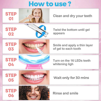Teeth Whitening Kit for Sensitive Teeth - 16 LED Light, 30 Min - Pink