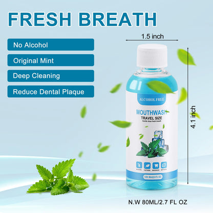 10 Pcs Travel Size Mouthwash – 80ml Mint Mini Bottles (Bulk Pack)