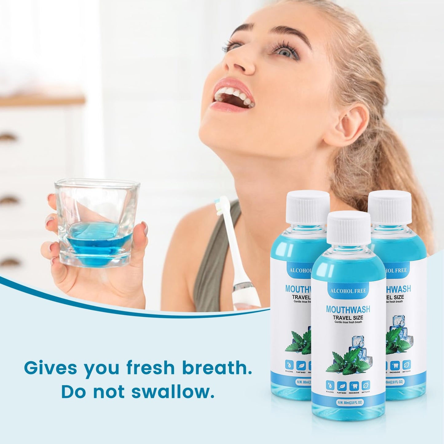 10 Pcs Travel Size Mouthwash – 80ml Mint Mini Bottles (Bulk Pack)