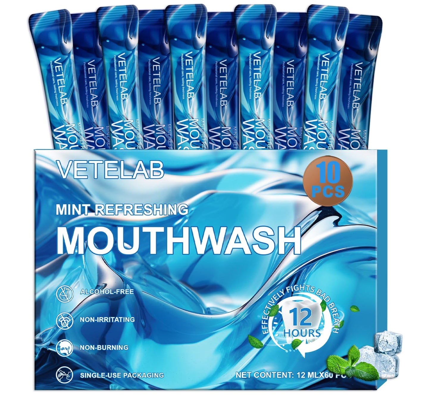 Portable Travel Size Mouthwash Packets – TSA-Approved 0.4oz Mini Mint Mouthwash (10-Pack, Alcohol & Fluoride-Free)