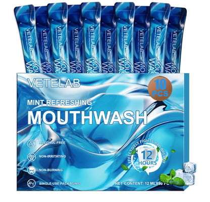 Portable Travel Size Mouthwash Packets – TSA-Approved 0.4oz Mini Mint Mouthwash (10-Pack, Alcohol & Fluoride-Free)