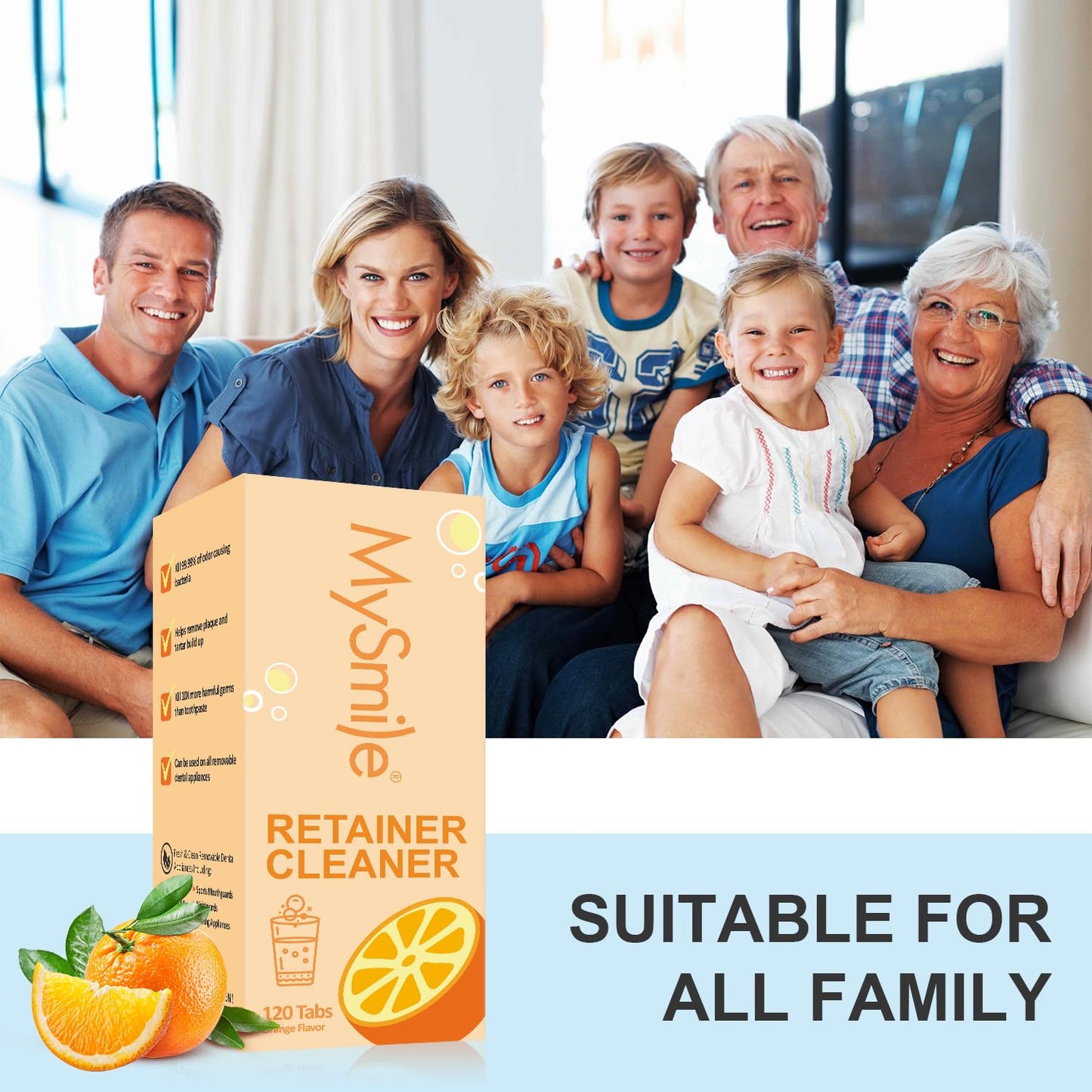 MySmile Retainer Cleaner - 120 Tablets for Aligners & Mouth Guards (Orange)