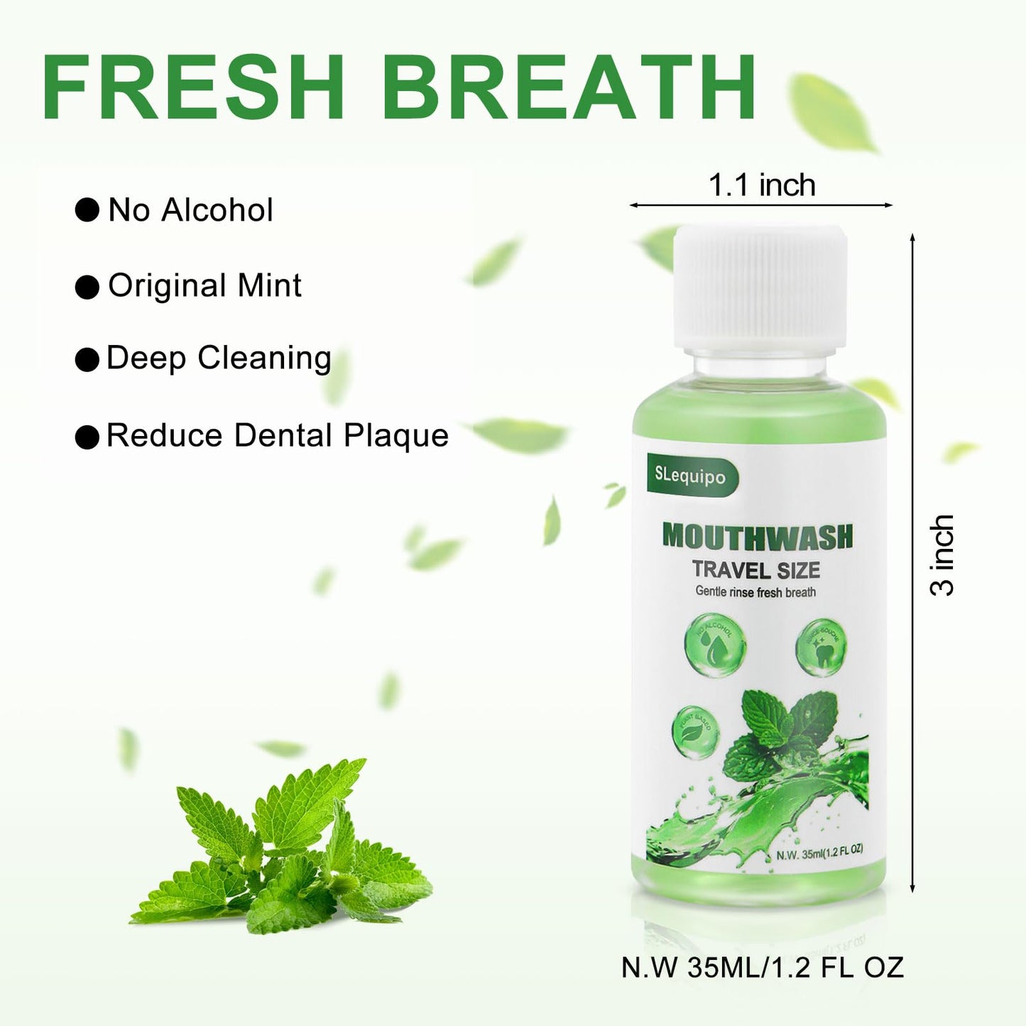 Travel Size Mouthwash Bulk – Mint 35ml/1.2fl oz, 10 Pack for Travel Toiletry Kits