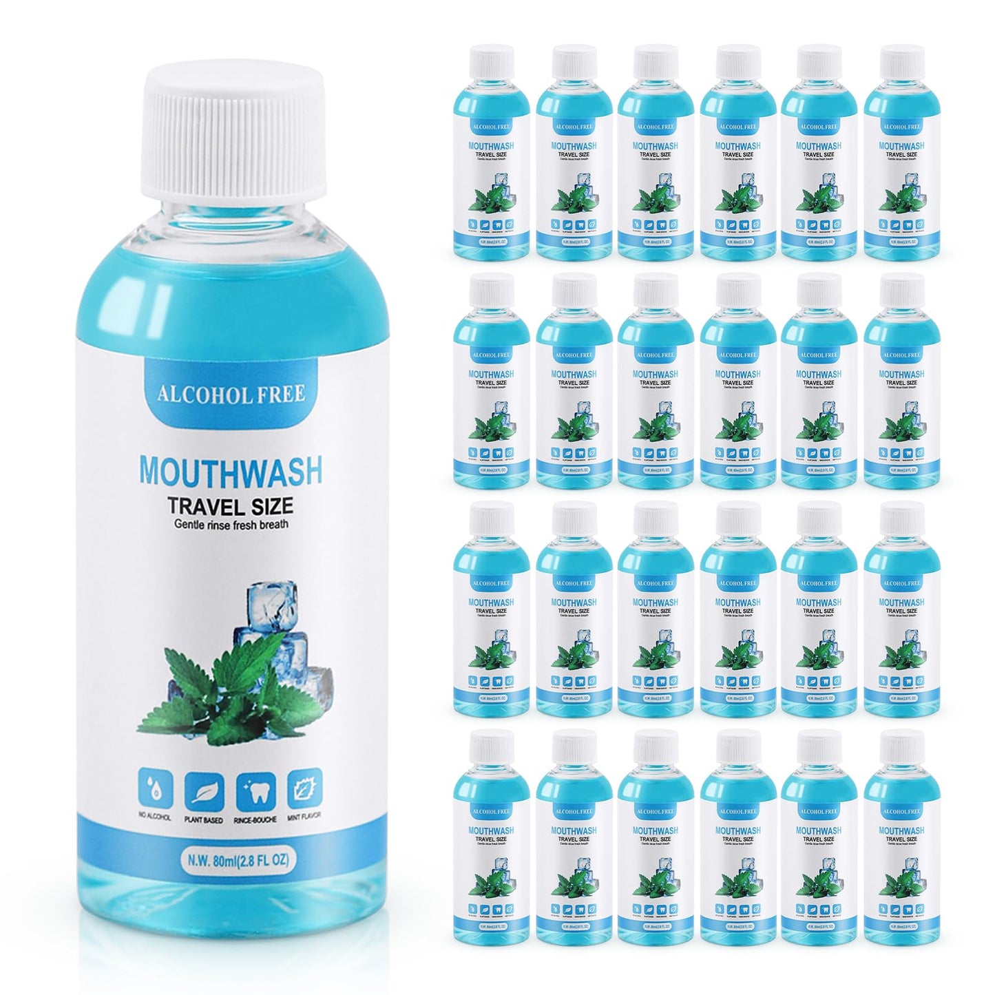 25-Pack Travel Size Mouthwash – 80ml/2.7oz Mint Portable Bottles