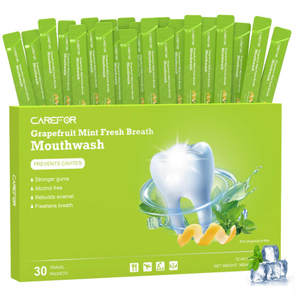 Travel Size Mouthwash Packets - Alcohol-Free, Fluoride-Free Grapefruit Mint (0.41 fl oz, Pack of 30)