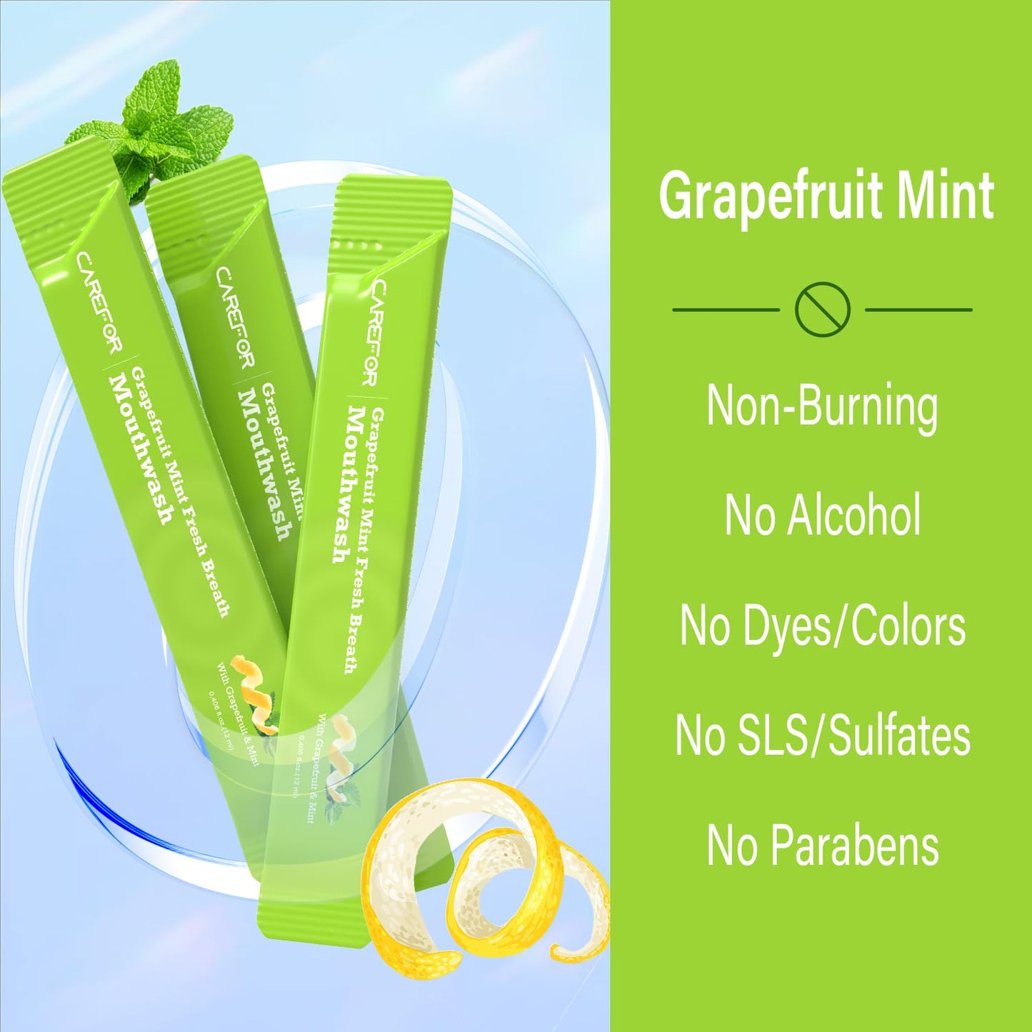 Travel Size Mouthwash Packets – Alcohol & Fluoride Free, Grapefruit Mint 0.41 fl oz Pack of 60
