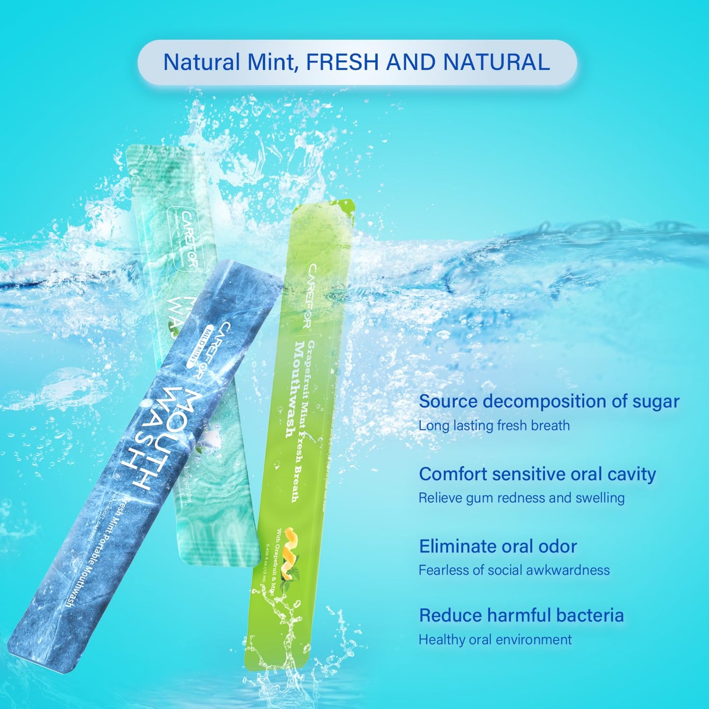 Travel Size Mouthwash Packets – 3 Flavors (Fresh Mint, ICY Mint, Grapefruit Mint)