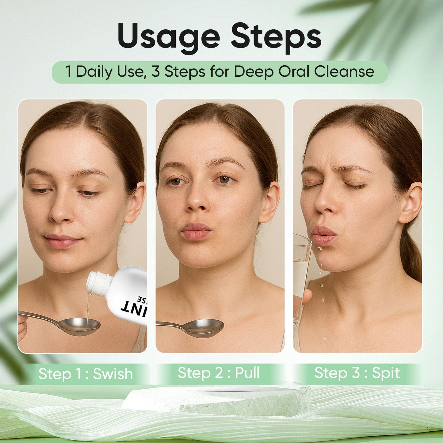 Spearmint Oil Pulling Rinse & Cold-Pressed Coconut Mouthwash for Teeth Whitening