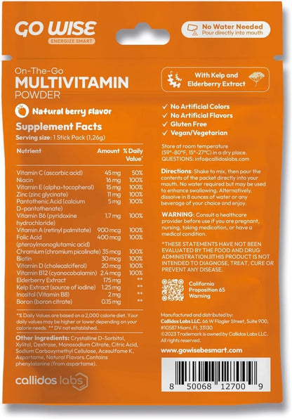 Go Wise On The Go Multivitamin Powder – 14 Vegan Daily Packets, Berry Flavor, Gluten-Free