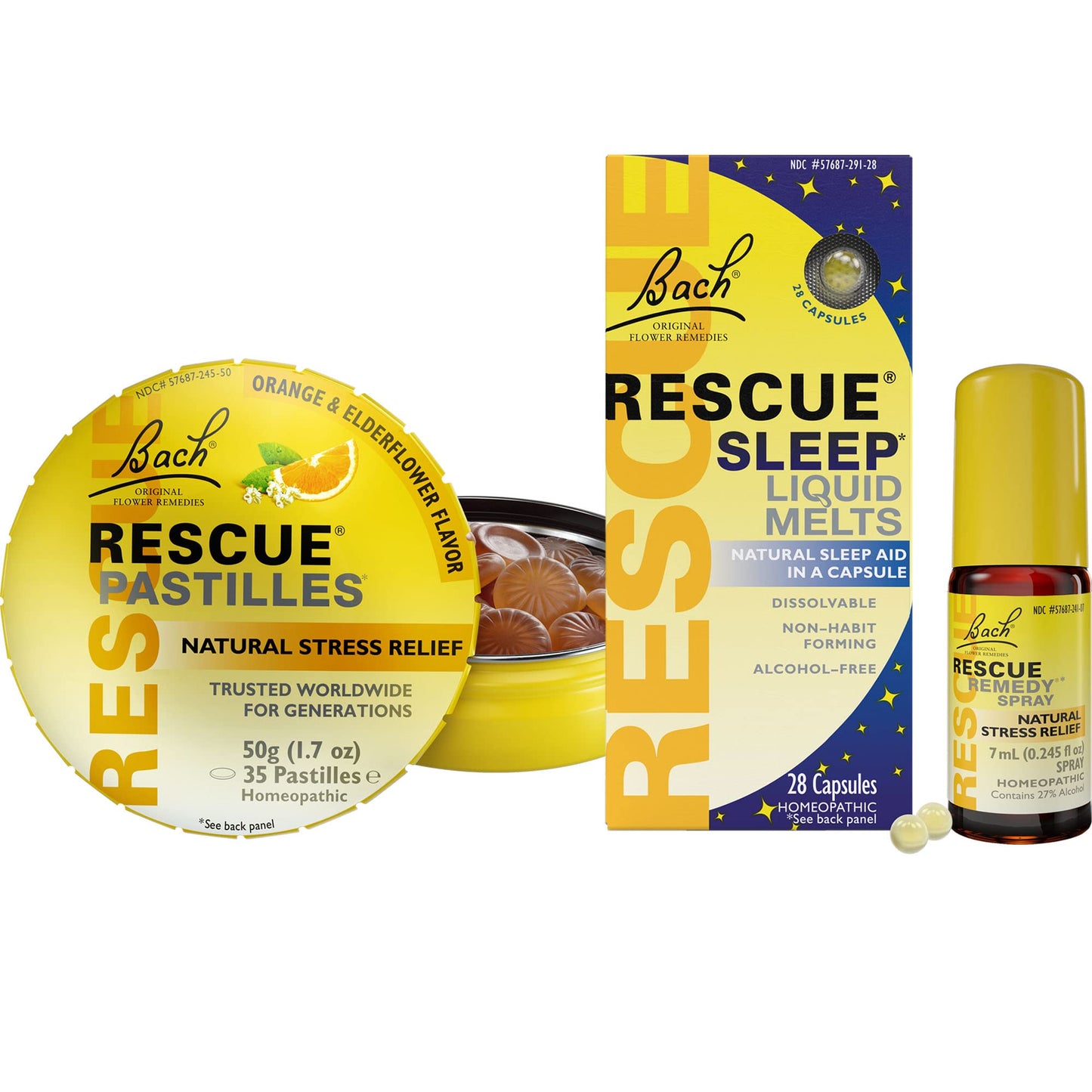 Travel Stress & Sleep Bundle - Bach RESCUE Pastilles, Sleep Melts & Remedy Spray - 3-Pack