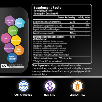 Dental Probiotics for Teeth and Gums | Lactobacillus Salivarius + Prebiotic Probiotic Blend