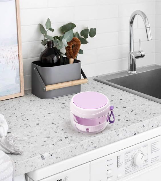 Purple Denture Case with Strainer & Mirror - Leak-Proof Travel Cup