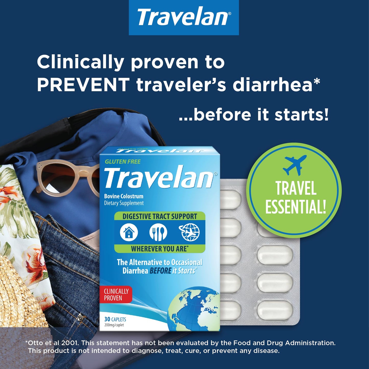 Travelan Anti Diarrhea Pills – Clinically Proven, Drug-Free Colostrum, 30 Count
