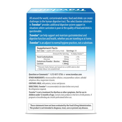 Travelan Anti Diarrhea Pills – Clinically Proven, Drug-Free Colostrum, 30 Count
