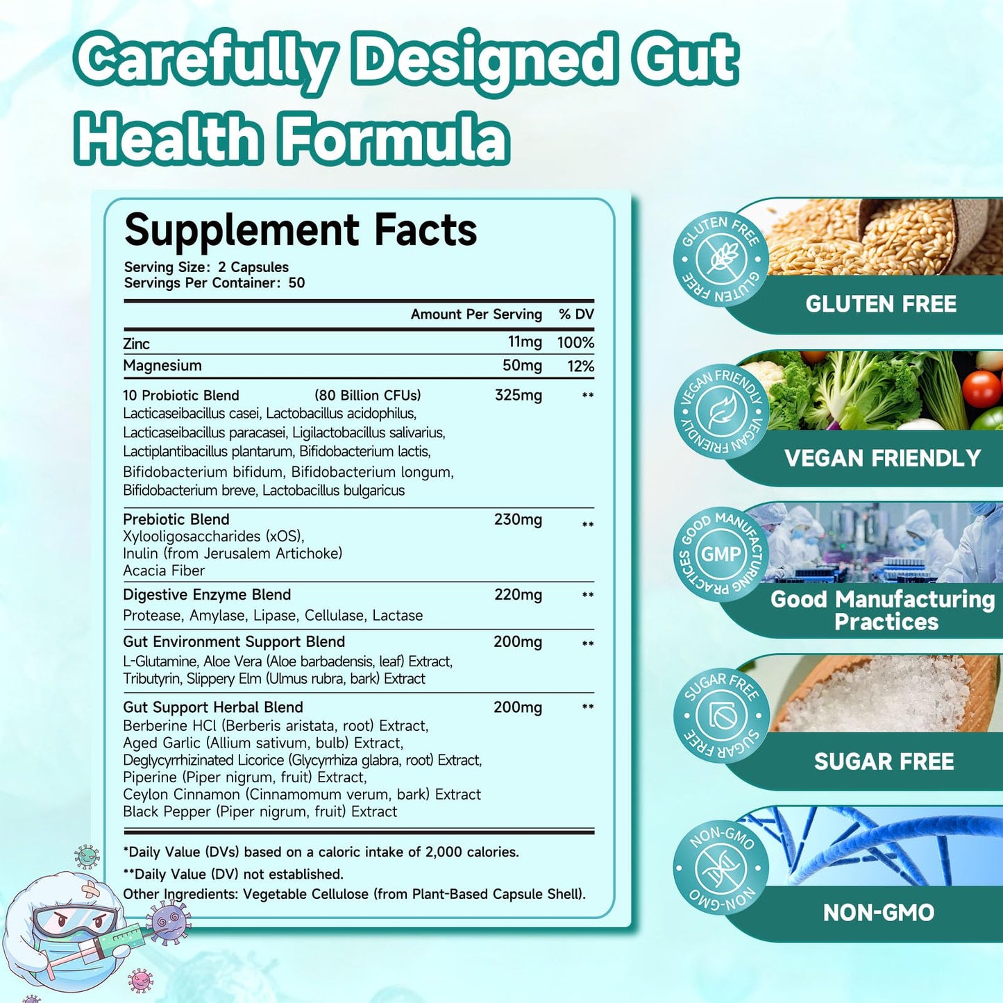 Trawecual Gut Health Capsule – 80B CFU Probiotics, Prebiotics & Enzymes, 30-in-1, 100 Capsules