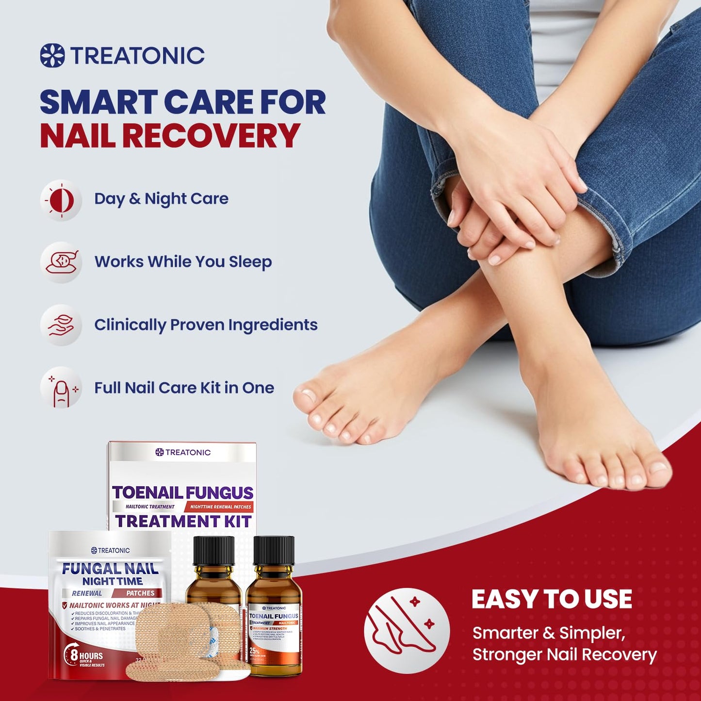 Treatonic Toenail Fungus Treatment Kit – Extra Strength 25% Undecylenic Acid + 32 Nighttime Patches