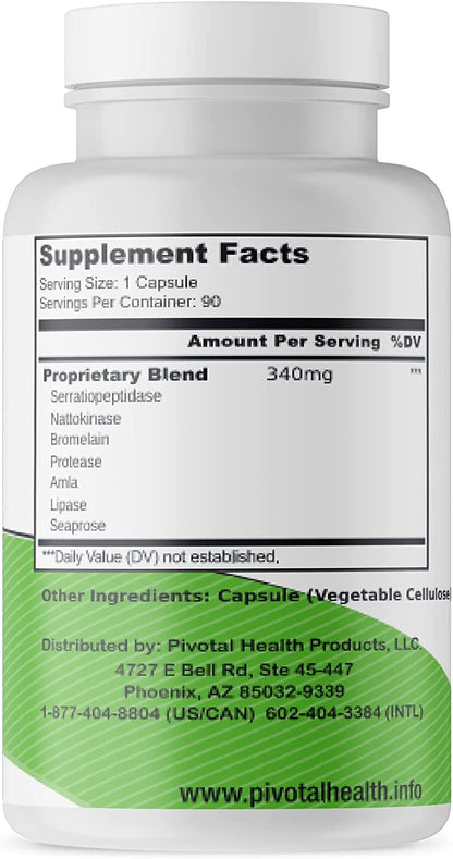 Trebinase Systemic Enzyme Blend – Serrapeptase, Nattokinase, Seaprose + Digestive Enzymes (90 Capsules)