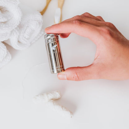 TreeBird Pure Silk Eco Floss Kit - Refillable Stainless Steel Dispenser + 3×33 yd Mint Silk Refills