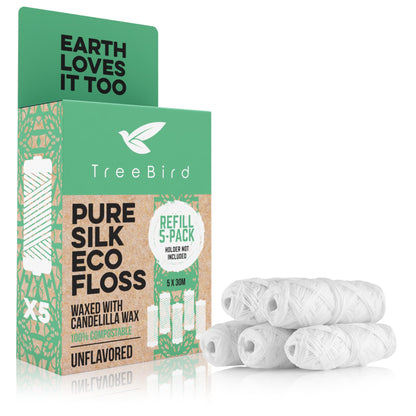 TreeBird Unflavored Silk Eco Floss Refills – Pack of 5 × 33 yd