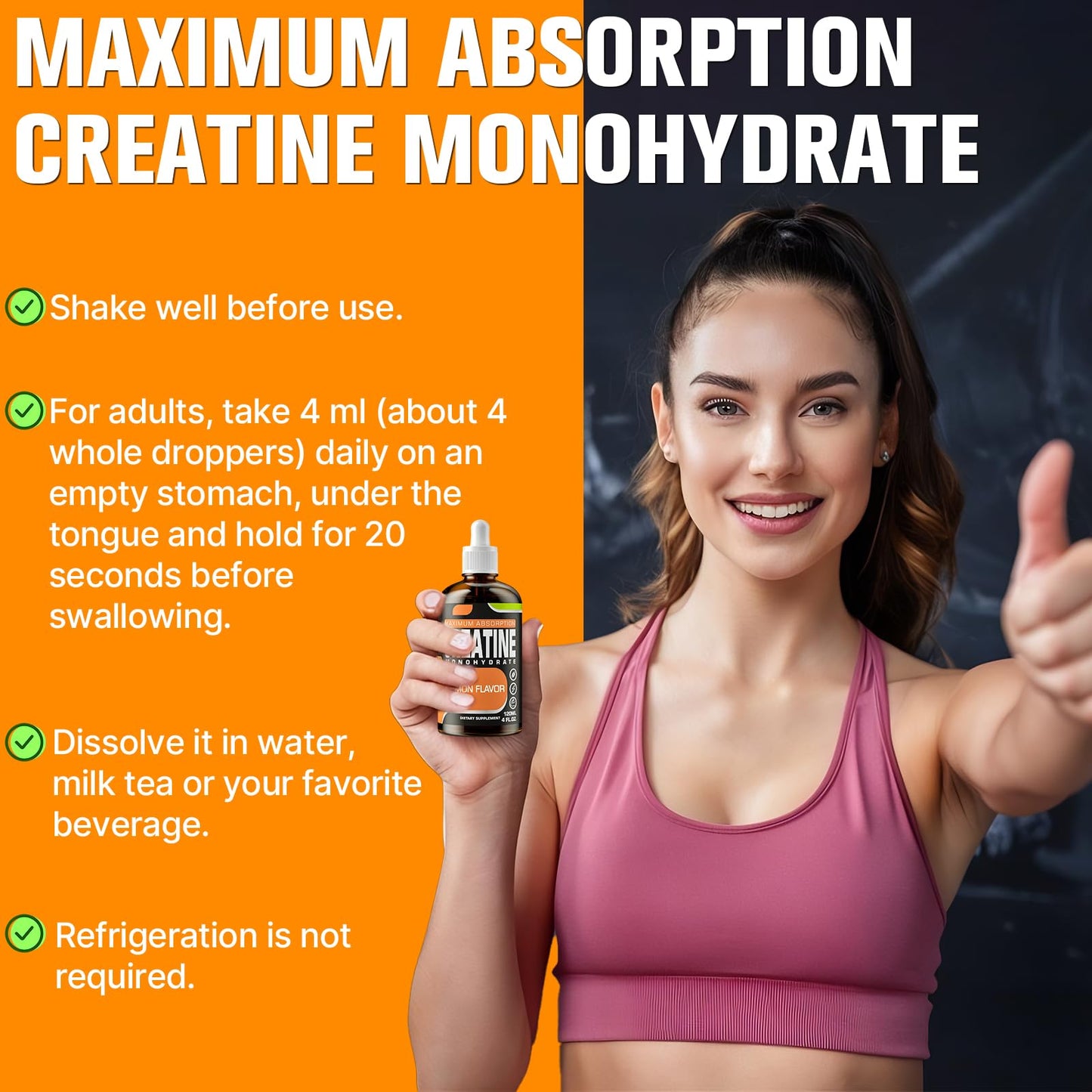 Creatine Monohydrate Liquid HCl – 120 ml Lemon for Women & Men