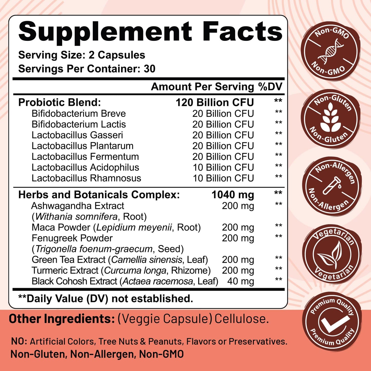 Trehealtt Menopause Probiotic – 120B CFU, 13-in-1 Herbal Complex, 240 Vegan Capsules