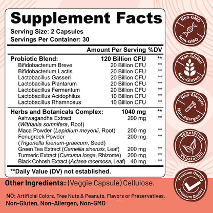 Trehealtt Menopause Probiotic – 120B CFU, 13-in-1 Herbal Complex, 240 Vegan Capsules
