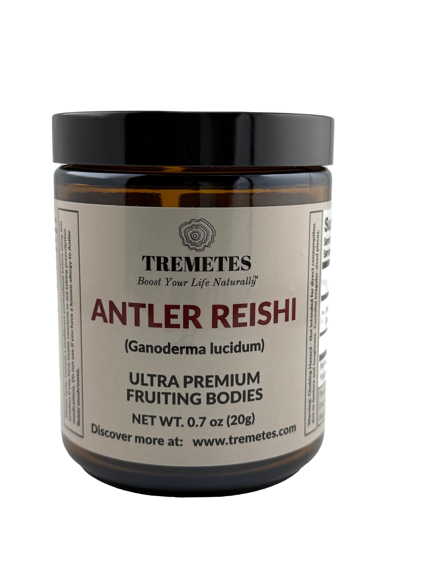 Tremetes Antler Reishi Mushroom – 37.8% Beta-Glucans | Tea Slices in Amber Jar