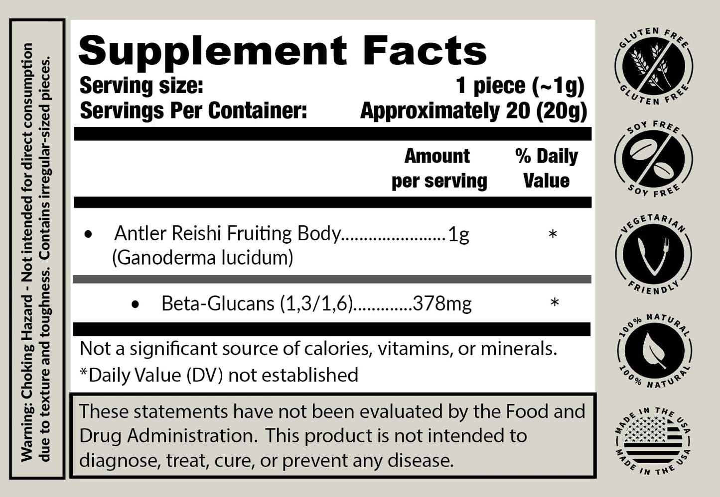 Tremetes Antler Reishi Mushroom – 37.8% Beta-Glucans | Tea Slices in Amber Jar