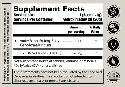 Tremetes Antler Reishi Mushroom – 37.8% Beta-Glucans | Tea Slices in Amber Jar