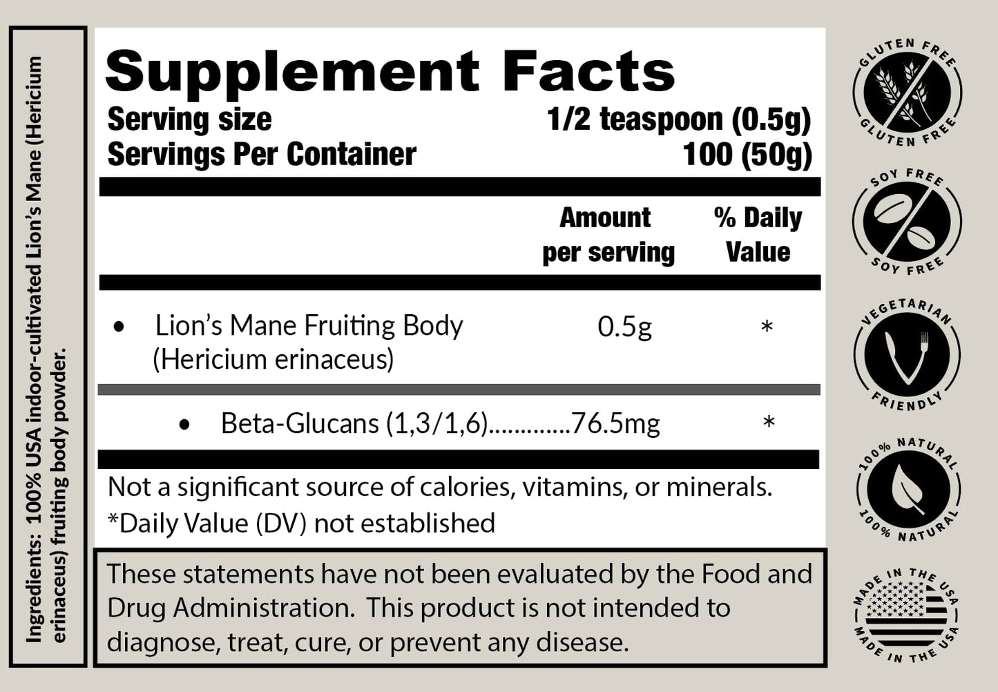 Tremetes Lion’s Mane Mushroom Powder – Lab Verified 15.3% Beta-Glucans | Focus