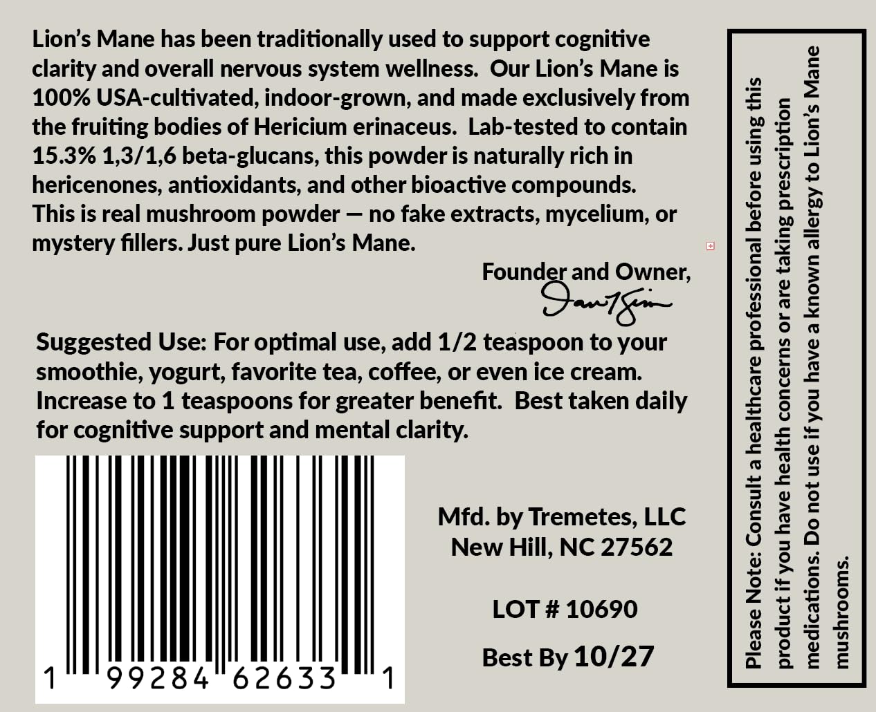 Tremetes Lion’s Mane Mushroom Powder – Lab Verified 15.3% Beta-Glucans | Focus