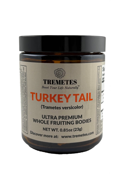 Turkey Tail Mushroom Fruiting Body – Lab-Verified 41.2% Beta-Glucans for Tea | Amber Glass Jar BritishVita | Premium UK Vitamins & Wellness Supplements