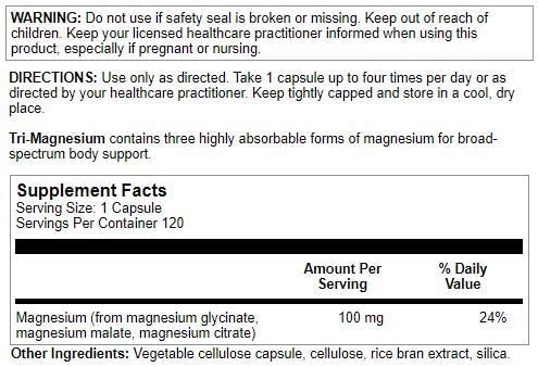 Nutra Biogenesis Tri-Magnesium - High Absorption Magnesium Complex for Bone, Muscle & Teeth | 120 Capsules