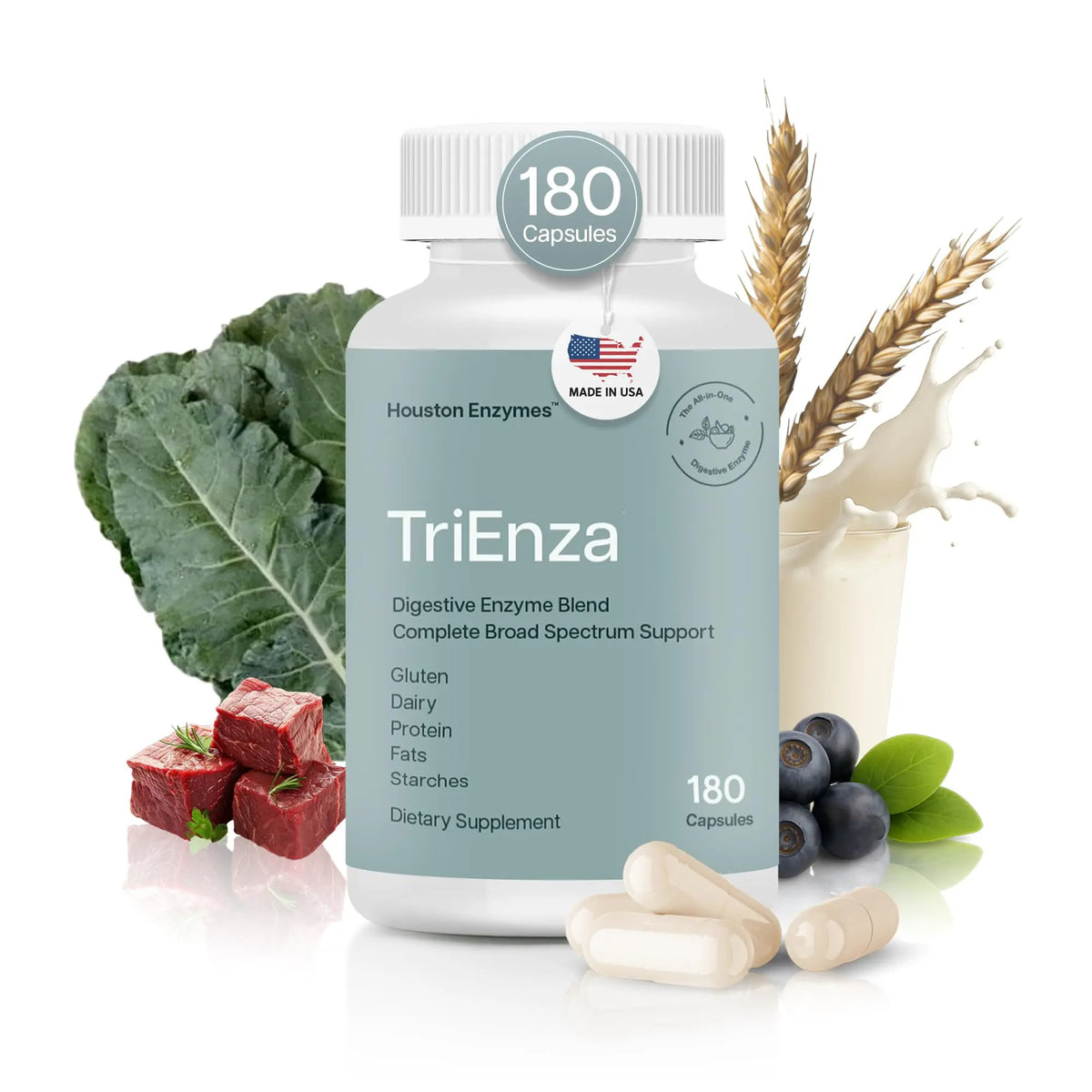 Houston Enzymes TriEnza Digestive Enzymes for Women & Men – 180 Capsules (90 Doses) BritishVita | Premium UK Vitamins & Wellness Supplements